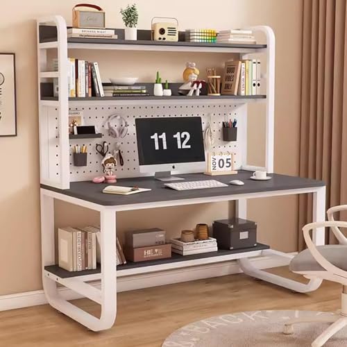 Großer Gaming-Schreibtisch mit Stecktafel, Metallrahmen, Heimbüro, Computer-Arbeitsplatz, Arbeitszimmer, Schreibtisch und Aufbewahrungsregal (Grau-Weiß, 119,9 x 60,9 x 177,8 cm) von Generisch