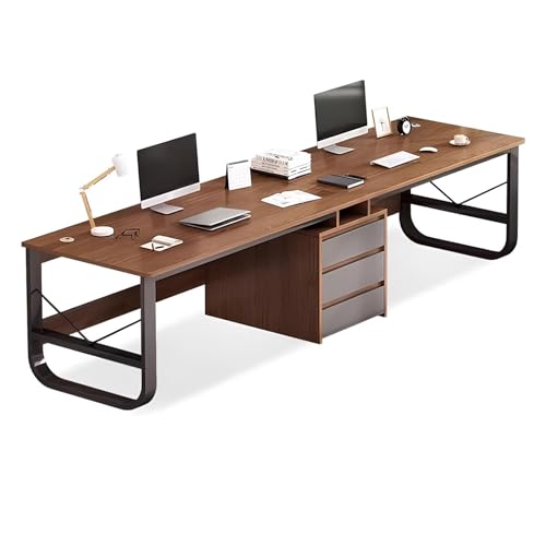 Großer Holz-Schreibtisch mit Schubladen für Home Office, moderner 200 cm Gaming-Schreibtisch mit 2 Personen langem Computertisch, Walnuss-Schreibtisch von Generisch