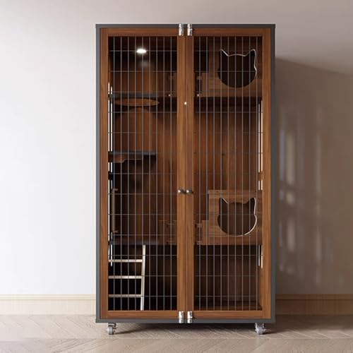 Großer Indoor-Katzenlaufstall mit Eisentor, Rädern, mehrlagigem Design, atmungsaktivem Netz und Beleuchtung für verbesserten Komfort und Sicherheit des Haustiers von Generisch
