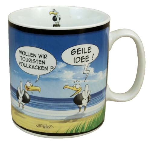 Generisch Großer Kaffeebecher - Touristen vollk... - Becher Tasse Maritim Porzellan 500ml Möwe Leuchtturm Strand Meer Jumbotasse von Generisch