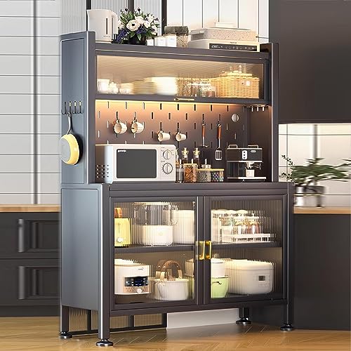 Großer Mikrowellenständer mit Aufbewahrungsschrank, Doppeltür-Design, 8 Haken und Stecktafel, vielseitiges Regal für Küche, Esszimmer und Wohnzimmer, stilvolles graues Finish Großer Mikrowellenständer mit Aufbewahrungsschrank, Doppeltür-Design, 8 Haken und Stecktafel, vielseitiges Regal für Küche, Esszimmer und Wohnzimmer, stilvolles graues Finish von Generisch