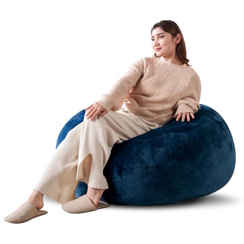 Großer Sitzsack Fatboy Bean Bag Chair mit Memory-Schaum & Baumwolle-Cord Sofa - Boneless Couch für Gaming, Lesen und als Bodensitz für Erwachsene im Wohnzimmer Schlafzimmer (Dark Blue, 90x90x60cm) von Generisch
