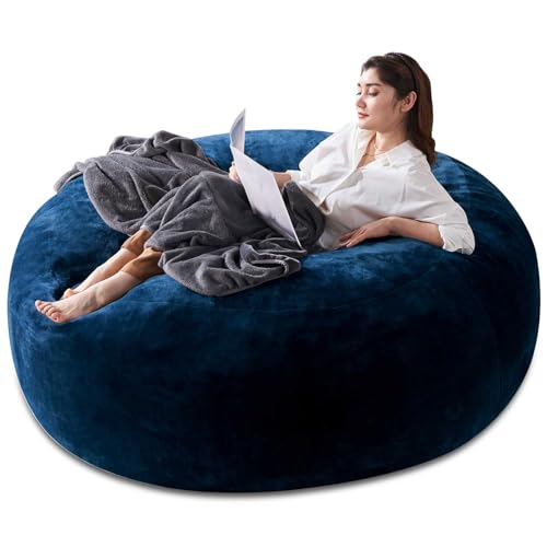 Großer Sitzsack Fatboy Bean Bag Chair mit Memory-Schaum & Baumwolle-Cord Sofa - Boneless Couch für Gaming, Lesen und als Bodensitz für Erwachsene im Wohnzimmer Schlafzimmer (Dark Blue, 120x120x60cm) von Generisch
