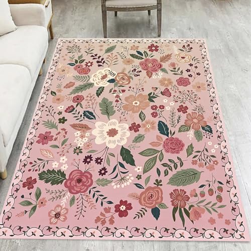 Großer Teppich, 160 x 260 cm, waschbarer Teppich für Wohnzimmer, Schlafzimmer, Innen- und Außenbereich, Heimbüro, Dekoration, 160 x 260 cm, cremefarben/grün/rot/rosa Großer Teppich, 160 x 260 cm, waschbarer Teppich für Wohnzimmer, Schlafzimmer, Innen- und Außenbereich, Heimbüro, Dekoration, 160 x 260 cm, cremefarben/grün/rot/rosa von Generisch