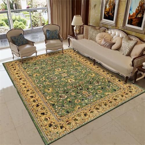 Großer grüner gemusterter Teppich, Kristallsamt, schalldichter Teppich für Wohnzimmer und Balkon, 120 x 190 cm, Lounge-Matte, weicher Teppich für Sofa und Heimdekoration von Generisch