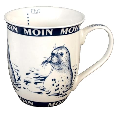 Großer maritimer Porzellan Becher mit Seehund - Moin Moin - Ebbe Flut - Inhalt 400ml Kaffeebecher Tasse maritimes Motiv (1276) von Generisch