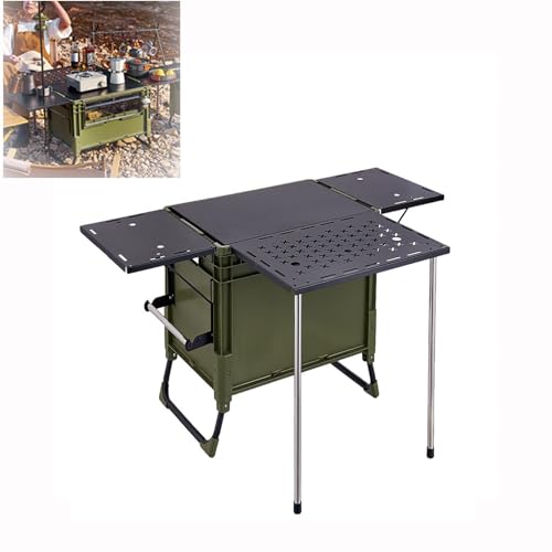 Großer tragbarer Campingtisch mit 25 l/60 l Stauraum, faltbare Camping-Küchenbox für 2–4 Personen, ideal für Grill, Picknick, Strand, grüne Farbe, Kochen im Freien von Generisch