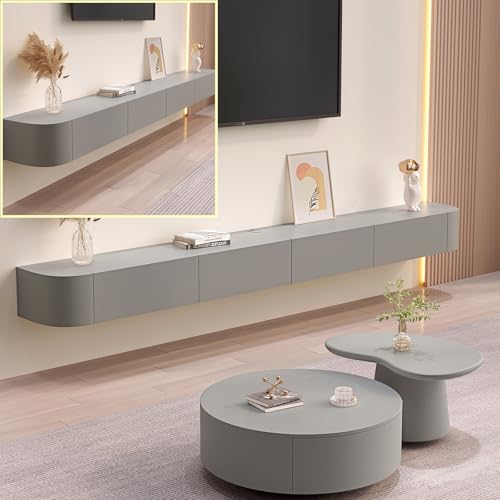 Großer wandmontierter TV-Konsolenschrank – schwimmendes Unterhaltungszentrum mit mehreren Aufbewahrungsfächern für Wohnzimmer und Schlafzimmer, stilvolles graues Design (180 x 20 x 24 cm) von Generisch