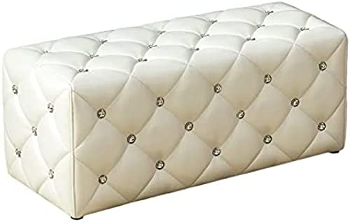 Großer weißer Leder-Fußstützenwürfel mit Stauraum – moderner Sofa-Hocker mit Kristallknöpfen für Wohnzimmer und Schlafzimmer, 35 x 35 x 35 cm, stilvolle und funktionale Ottomane von Generisch