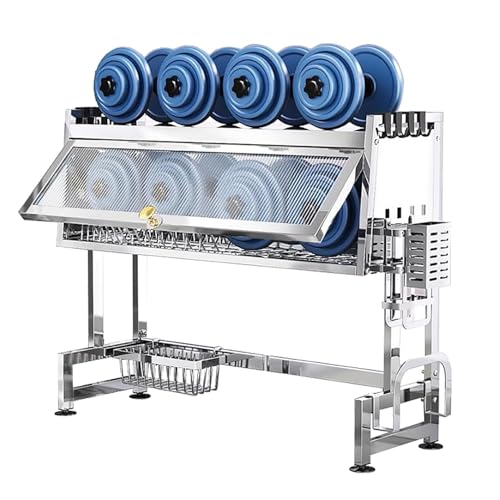 Großes Abtropfgestell für die Spüle mit Abdeckung, Edelstahl, Küchenschneider und Schneidebrett, platzsparender Utensilienhalter, 85 cm, multifunktionales Design von Generisch