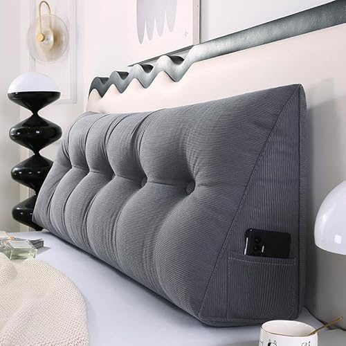 Großes Cord-Keilkissen – Premium-Kopfteil und Schlafsofa-Rückenkissen – orthopädisches Dreieck-Lesekissen mit Lendenwirbelstütze und Positionierungsgurten (Größe: 100 x 50 x 20 cm, Farbe: C) von Generisch