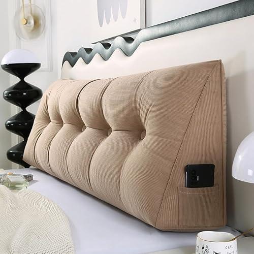 Großes Cord-Keilkissen – Premium-Kopfteil und Schlafsofa-Rückenkissen – orthopädisches Dreieck-Lesekissen mit Lendenwirbelstütze und Positionierungsgurten (Größe: 180 x 50 x 20 cm, Farbe: E) von Generisch