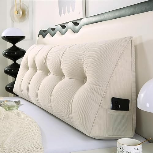 Großes Cord-Keilkissen – Premium-Kopfteil und Schlafsofa-Rückenkissen – orthopädisches Dreieck-Lesekissen mit Lendenwirbelstütze und Positionierungsgurten (Größe: 200 x 50 x 20 cm, Farbe: H) von Generisch