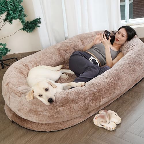 Großes Hundebett in menschlicher Größe – luxuriöser waschbarer Kunstfell-Sitzsack mit passender Decke von Generisch