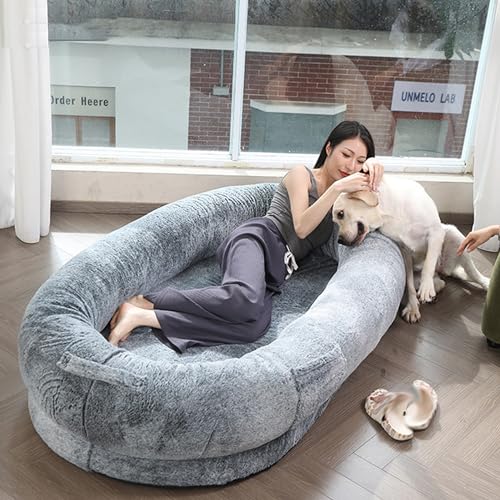 Großes Hundebett – luxuriöser waschbarer Kunstfell-Sitzsack mit passender Decke von Generisch