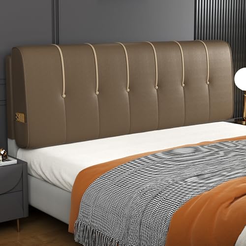 Großes Kopfteilkissen aus Kunstleder mit Knöpfen – gepolstertes Wandbett Rückenlehne Kissen für Wohnheim und Tagesbett – weiches stützendes Taillenkissen mit Riemen (190 cm) – Kaffeefarbe von Generisch