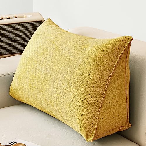 Großes Lesekeilkissen, dreieckiges Rückenstützkissen, abnehmbarer Bezug, Lendenwirbelstütze für Sofa & Heimdekoration, 60 x 35 x 20 cm, Gelb von Generisch
