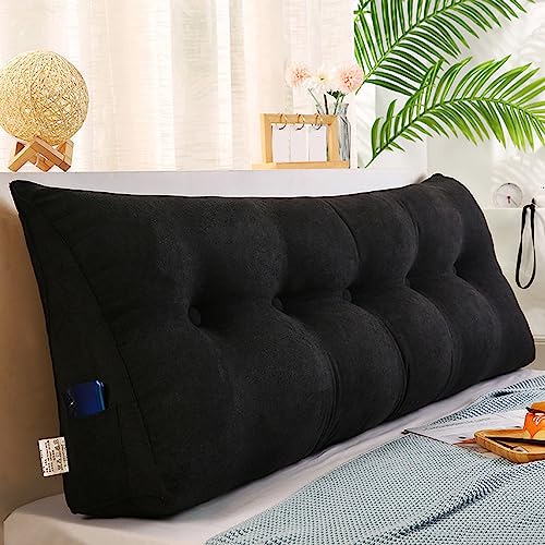 Großes Lesekissen mit waschbarem Bezug, dreieckiges Keil-Rückenlehnenkissen für Doppelbett oder Couch, 200 x 50 x 20 cm, schwarzes Nackenrolle für ultimativen Komfort und Unterstützung Großes Lesekissen mit waschbarem Bezug, dreieckiges Keil-Rückenlehnenkissen für Doppelbett oder Couch, 200 x 50 x 20 cm, schwarzes Nackenrolle für ultimativen Komfort und Unterstützung von Generisch