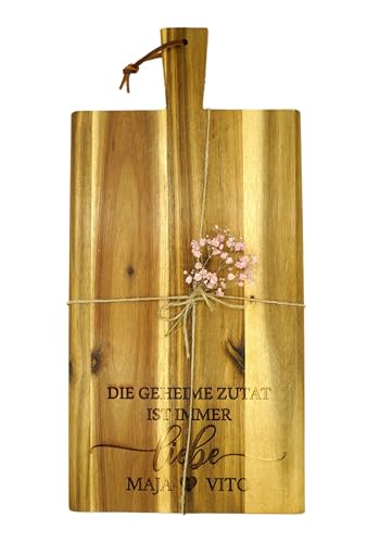 Großes Servierbrett personalisiert, aus Akazie, Hochzeitsgeschenk, Paargeschenk mit Herz zur Hochzeit, die geheime Zutat ist immer Liebe von Generisch