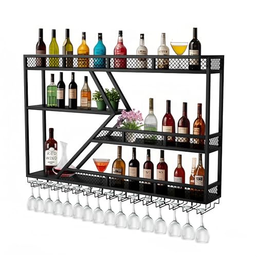 Großes Weinregal zur Wandmontage, 3 Etagen, Diamant-Design, Likörflaschenregal, stabile Metallstütze für Weinflaschen, mit Haken zum Aufhängen, 120 cm Großes Weinregal zur Wandmontage, 3 Etagen, Diamant-Design, Likörflaschenregal, stabile Metallstütze für Weinflaschen, mit Haken zum Aufhängen, 120 cm von Generisch