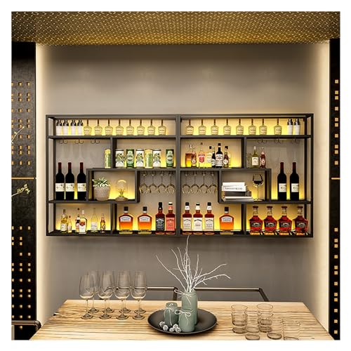 Großes Weinregal zur Wandmontage mit LED-Licht, mit Weinglashalter, schwebende Wandregale aus Metall, hängende Likörflaschen-Ausstellungsregal, Eisen-Weinständer, für Zuhause, Bar, Weinkeller, Küche Großes Weinregal zur Wandmontage mit LED-Licht, mit Weinglashalter, schwebende Wandregale aus Metall, hängende Likörflaschen-Ausstellungsregal, Eisen-Weinständer, für Zuhause, Bar, Weinkeller, Küche von Generisch