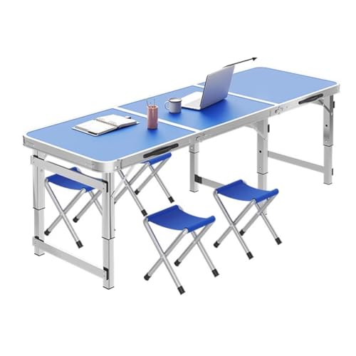 Großes tragbares Campingtisch-Set mit Hockern, höhenverstellbar, 3 Ebenen, Aluminium, faltbarer Picknicktisch für Outdoor-Aktivitäten, leicht, 180 cm, Blau Großes tragbares Campingtisch-Set mit Hockern, höhenverstellbar, 3 Ebenen, Aluminium, faltbarer Picknicktisch für Outdoor-Aktivitäten, leicht, 180 cm, Blau von Generisch