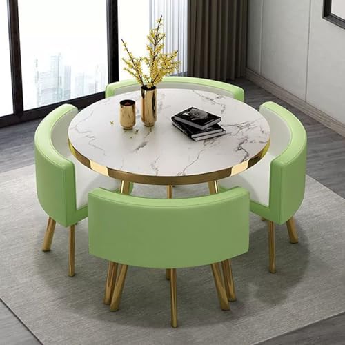 Grünes rundes Esstisch-Set – einfacher 90 cm Büro-Empfangs- und Loungetisch mit Stühlen – ideal für Wohnzimmer, Club, Verhandlungs- und Empfangsbereiche Grünes rundes Esstisch-Set – einfacher 90 cm Büro-Empfangs- und Loungetisch mit Stühlen – ideal für Wohnzimmer, Club, Verhandlungs- und Empfangsbereiche von Generisch