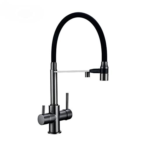Gunmetal Grey Küchenspüle Wasserhahn mit herausziehbarer Brause 3 Sprühmodi Messing Mischbatterie Doppelsprühdüse Flexible Schlauchhalterung Modernes Design für einfache Reinigung von Generisch