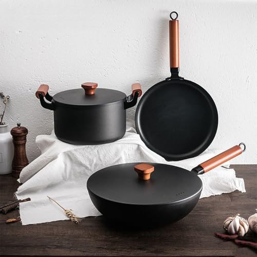 Gusseisen Kochgeschirr Set - 5-teiliges Induktionsfertiges Topf- und Pfannenset mit Holzgriff und Deckel für vielseitiges Kochen Gusseisen Kochgeschirr Set - 5-teiliges Induktionsfertiges Topf- und Pfannenset mit Holzgriff und Deckel für vielseitiges Kochen von Generisch