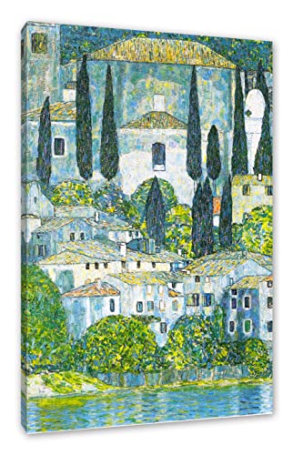 Generisch Gustav Klimt - Kirche in Cassone Landschaft mit Zypressen als Leinwandbild/Größe: 100x70 cm/Wandbild/Kunstdruck/fertig bespannt von Generisch