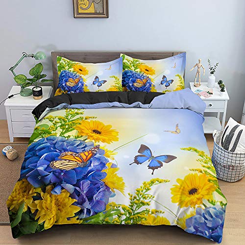 Bed Linen Set, Bettwäsche Set, Pflanze, Blumen, Schmetterling, Luxus Bettwäsche Set, Bettbezug, weich, gemütlich, Bettbezug, Bettwäsche Set, 135 x 200 cm von Generisch
