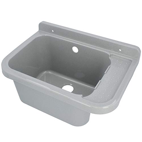 HYDROLAND Ausgussbecken Waschbecken mit Ablage & Überlauf 50 x 34 x 21 Grau | Komplett mit Siphon Kunststoff Ablaufgarnitur Spüle Waschtisch Spülbecken Wandmontage Handwaschbecken Gartenwaschbecken HYDROLAND Ausgussbecken Waschbecken mit Ablage & Überlauf 50 x 34 x 21 Grau | Komplett mit Siphon Kunststoff Ablaufgarnitur Spüle Waschtisch Spülbecken Wandmontage Handwaschbecken Gartenwaschbecken von Generisch