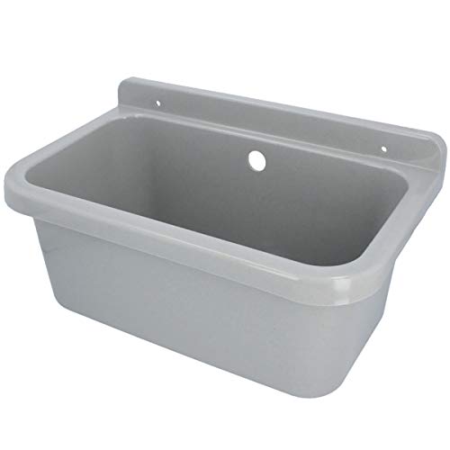 HYDROLAND Ausgussbecken Waschbecken mit Überlauf 55 x 34 x 21 Grau | Komplett mit Siphon Kunststoff Ablaufgarnitur Spüle Garten Waschtisch Spülbecken Wandmontage Handwaschbecken Set Gartenwaschbecken von Generisch