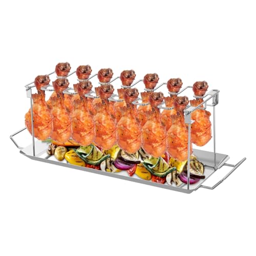 Hähnchenflügel Beine – Hähnchenbein und Flügelrost für Grill-Raucherofen | Grill mit Gond-Tablett | Hähnchenstab aus Edelstahl | nicht zusammenklappbar von Generisch