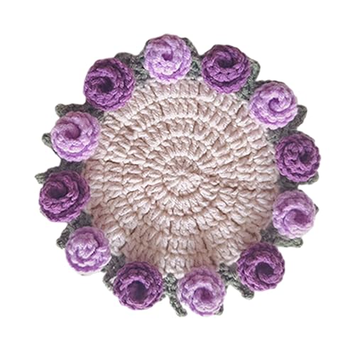 Häkeln Blume Decke Untersetzer (fertiges Produkt), DIY handgemachte Vintage gehäkelte Rose Blumenstrauß, weiche Blumenstrauß gestrickte dekorative Untersetzer Geschenke für Geburtstag Decor (Lila) von Generisch