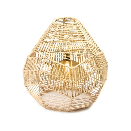 Hängelampenschirm Rattan-Optik – Boho geflochtener Lampenschirm handgefertigt | Imitierter Rattanschirm für Pendelleuchte über Kücheninsel, Deko im rustikalen natürlichen Stil von Generisch