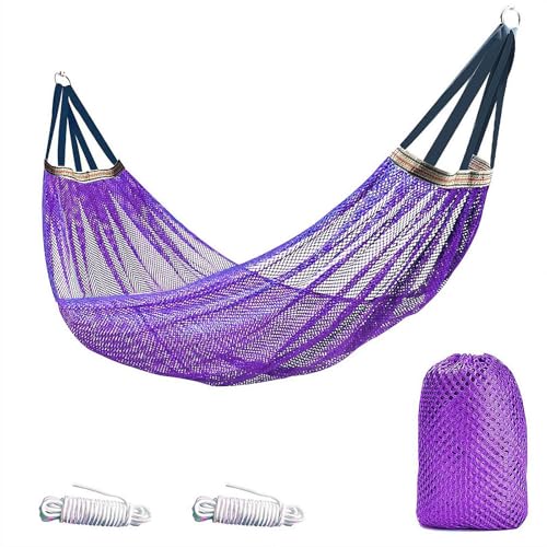 Hängematte Ultraleicht Reise Camping Outdoor Hängematte 204.1 kg Tragfähigkeit Atmungsaktiv Tragbar Nylon Stoff Hängematte Set Multifunktional Outdoor Indoor Garten Wandern Strand (Lila) von Generisch