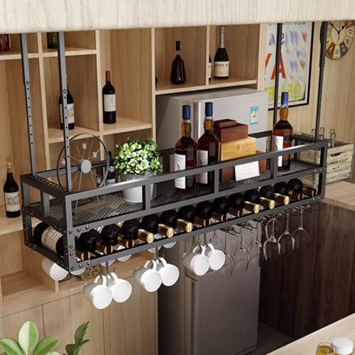 Hängendes Weinregal aus Metall, 2-stöckig, Barregal mit Glashalter für Likörflaschen, ideal für Bar und Café-Dekoration Hängendes Weinregal aus Metall, 2-stöckig, Barregal mit Glashalter für Likörflaschen, ideal für Bar und Café-Dekoration von Generisch