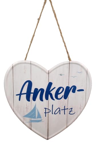 Hänger Herz aus Metall - Ankerplatz - 25cm Wanddeko Maritim Hängedeko Türschild Leuchtturm Blechschild von Generisch