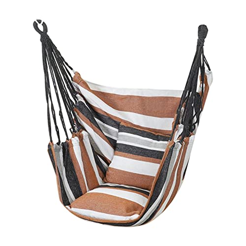 Hängesessel mit 2 Kissen, für drinnen und draußen, max. 150 kg Tragkraft, perfekt für Zuhause, Schlafzimmer, Terrasse, Deck, Garten (Kaffeefarben) von Generisch