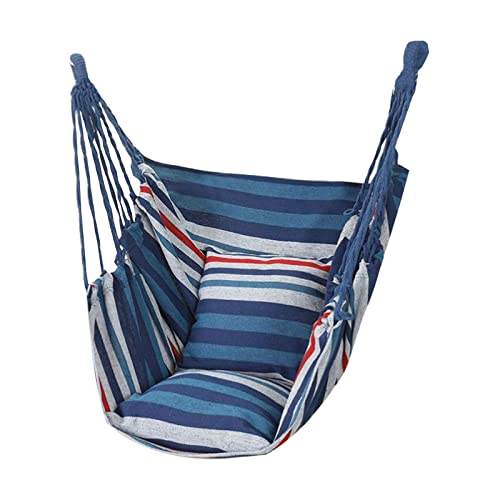 Hängesessel mit 2 Kissen für drinnen und draußen, Schaukelsitz, unterstützt 150 kg, bequeme Hängematte für Zuhause, Schlafzimmer, Terrasse, Deck, Garten (blau rot gestreift) von Generisch