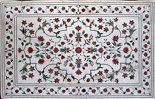 Halbedelstein-Inlay Restaurant-Tischplatte mit königlichem Look, rechteckig, Marmor-Esstisch, 91,4 x 152,4 cm von Generisch