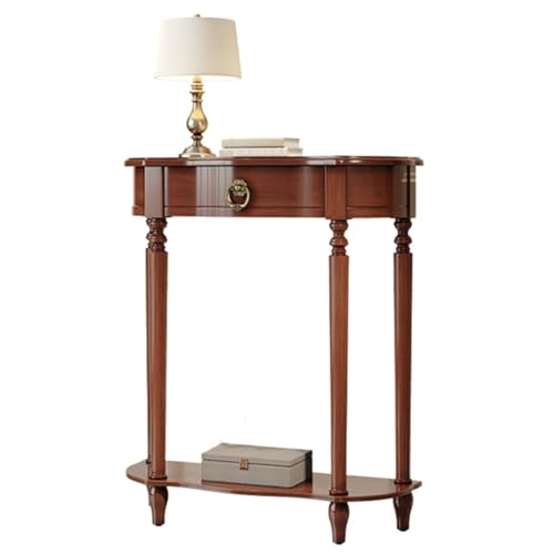 Halbmond-Konsolentisch im Vintage-Stil, Massivholz, mit Schublade und Regal, stilvoller Eingangs-Sofatisch für Wohnzimmer, braunes Finish (90 x 30 x 90 cm) von Generisch