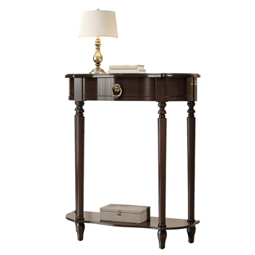 Halbmond-Konsolentisch im Vintage-Stil, Massivholz, mit Schublade und Regal für Wohnzimmer, schwarzer Eingangs-Sofatisch (80 x 30 x 90 cm) von Generisch