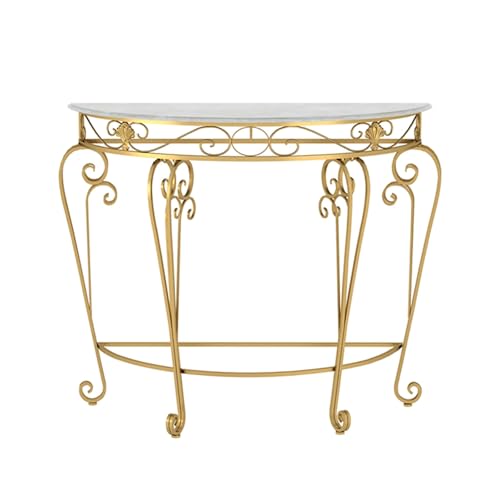 Halbmond-Konsolentisch mit Metallbeinen mit Schnörkelbeinen, Kunstmarmorplatte, Eingangstisch für Wohnzimmer, Flur, Eingang, kleine Räume Halbmond-Konsolentisch mit Metallbeinen mit Schnörkelbeinen, Kunstmarmorplatte, Eingangstisch für Wohnzimmer, Flur, Eingang, kleine Räume von Generisch
