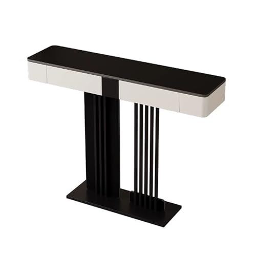 Halbrunder Dielentisch mit Schubladen, schmale Steinplatte, Sofatisch für kleines Foyer oder Wohnzimmer, stilvolles weißes Design (120 cm) von Generisch
