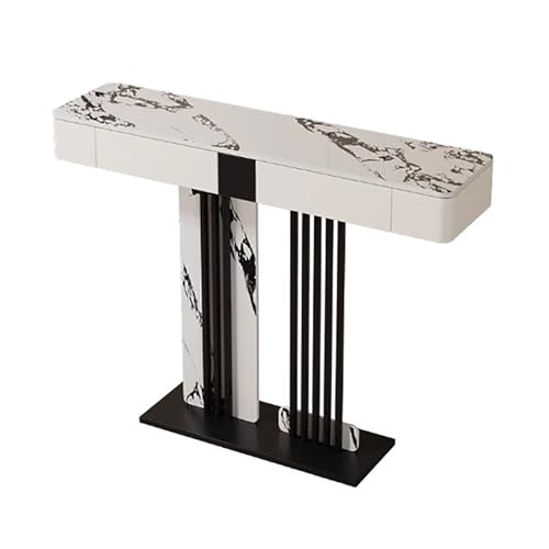 Halbrunder Eingangstisch mit Schubladen, schmaler Konsolentisch für kleine Räume, Foyer und Wohnzimmer, Steinplatten-Design, weiße Oberfläche, 120 cm Halbrunder Eingangstisch mit Schubladen, schmaler Konsolentisch für kleine Räume, Foyer und Wohnzimmer, Steinplatten-Design, weiße Oberfläche, 120 cm von Generisch