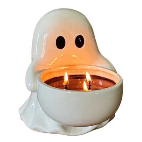 Halloween Candle Holder, Ghost Figurine Desk Decor, Spooky Collectible Ornament, Ceramic Stand (1PC White), for Home Fireplace Kitchen Bedroom Party Hotel Use and More von Generisch
