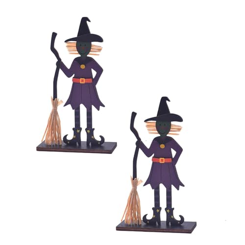 Halloween Geist Hexe Holz Tischschild Vintage Halloween Dekoration Tisch Tafelaufsätze Stehende Tischdekoration Halloween Schreibtisch gestuftes Tablett Dekor (Multicolor) von Generisch
