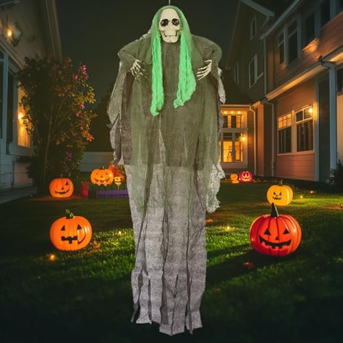 Halloween Halloween-Skelett-Dekorationen, groß, grimmig, zum Aufhängen, Halloween-Hofpfähle, grimmig, für Halloween draußen, für Hof, Terrasse, Garten Deko Basteln (Green, One Size) von Generisch